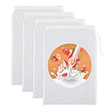 Dimeho 4er-Pack Nussmilchbeutel wiederverwendbar Nylon-Seihtuch Küchen-Lebensmittelsieb waschbar Kordelzug Kaltbrühfilter zum Sieben von Fruchtsaft Mandelmilch griechischem Joghurt Tee Kaffee Käse