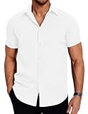 COOFANDY Herren Hemd Kurzarm Weiss Freizeithemden für Sommer Hemd Kent Kragen Business Hemd Strand Hemd Stretch Hemden Bügelfrei Weiß XL