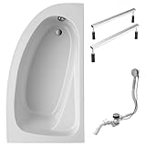 Schulte Eckbadewanne rechts 160x90 cm, Set inkl. Fußgesetell, Ab- und Überlauf, Modell M aus hochwertigem Acryl in Weiß glänzend