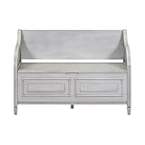 Huangj-0527 Fußbank fürs Bett Aufbewahrungsbank for den Eingangsbereich aus Massivholz mit Sicherheitsscharnier. Multifunktionaler Schuhhocker abnehmbarem Polsterkissen(Grigio)