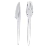 Commerline 200 Stück Plastikbesteck Set | 100 Gabeln & 100 Messer Party Besteck Set | Mehrweg & Robust | Wiederverwendbar Spülmaschinenbeständig gemäß (100 Gabeln & 100 Messer)