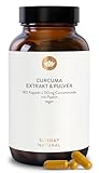 SUNDAY NATURAL® Kurkuma Kapseln hochdosiert – 10.669 mg Kurkuma pro Kapseln - 180 Curcuma Kapseln hochdosiert - 150 mg Curcumin – 95 % Curcuma Extrakt + Bio-Piperin – Laborgeprüft, vegan