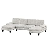 Flamaker Ecksofa mit Schlaffunktion, 292cm*111cm* 92cm Sofa mit 4 Kissen, U-Shape Sofa mit Abnehmbarer Sofabezug, Grau