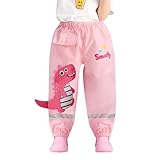 BLOMDES Regenhose für Kinder, wasserdicht, für Mädchen, schmutzig, für 2–8 Jahre, Dinosaurier pink, 7-8 Jahre