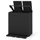COSTWAY Mülleimer mit Doppeldeckel, 235 L, Mülltonne Outdoor, Abfalltonne mit ausziehbarer Auffangschale & Griff, wasserdichter Müllbehälter, Abfalleimer für Garten Hinterhof Terrasse (Schwarz)
