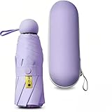 Kiuiom Regenschirm, Sonnenschirm,Kompakter Reise Regenschirm Groß Sturmfest,Leichter Tragbarer Sonnenschirm,Zusammenklappbar Kompakt Reiseschirm mit Kapsel Fall,6 Rippen für Männer Frauen und Kinder