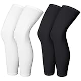 Kompressions Bein Manschette in Voller Länge Beinärmel Sport Radfahren Bein Ärmel für Männer Frauen, Knie, Oberschenkel, Wade, Laufen, Basketball (4 Stücke, Schwarz und Weiß, XL)