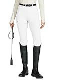 WILLIT Reitleggings Damen Reithose Silikon Vollbesatz High Waist Stretch Reithose mit Reißverschlusstasche Gürtelschlaufen Weiß M