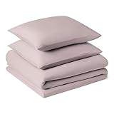 Amazon Basics Vorgewaschenes Mikrofaser-Bettwäsche-Set, extra weich, natürlicher Knitter-Look, bügelfrei, 3-teilig, Doppelbett, Bettbezug 200 x 200 cm & 2 Kissenbezüge 80 x 80 cm, Violett