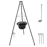 TLSUNNY 10L Gulaschkessel mit Dreibein und Löffel, Original Ungarischer Gulaschkessel, Dreibein-Gestell mit Kettenhöhenverstellung, Gulaschtopf Emaille, Teleskop-Dreifuß mit Erdspießen für Picknick