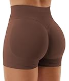 YEOREO Damen-Shorts, Workout, Fitnessstudio, Schlaghose, versteckter Scrunch Butt Lifting, 9,1 cm/11,4 cm/15,2 cm, nahtlose Shorts, dunkelbraun, X-Klein