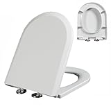 Giural Pp,02D,WC Sitz mit Absenkautomatik Toilettendeckel Quick-Release-Funktion und Softclose, Einfache Montage Klodeckel, Toilettensitz mit Edelstahl Metallscharnier, D Form Toilet Seat, Weiß