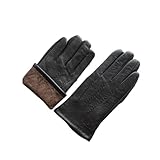 CSFFA Männer Schwarz Echtes Leder Handschuhe Mode Hand-genäht haut Outdoor Radfahren Fahren Boutique Kurzen Absatz Maniküre(Wool Lining_10.5)