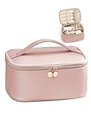 Prite Groß Kosmetiktasche für Damen Reise Kulturtasche aus Wasserdichtem Leder Tragbare Kulturbeutel oder Make Up Tasche mit Griff und Abnehmbarem Trenner (Rosa)