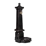 Relaxdays Standbrunnen XXL, Wasserzapfstelle in Antik-Stil, Säule mit Wasserhahn & Becken, 100 x 38 x 47 cm, dunkelbraun, Braun / Bronze / Kupfer