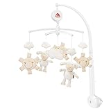 Fehn 154610 Musik – Mobile Schaf – Mobile mit niedlichen Schafen, Sonnen & Wolken – Melodie 'Schlaf Kindlein schlaf' – Zum Befestigen am Bett für Babys von 0 – 5 Monaten – Höhe: 65 cm, ø 40 cm