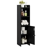 Lomojo Kleiner Badezimmer-Aufbewahrungsschrank, Eckschrank, Bodenschrank mit verstellbaren Regalen, freistehend, schmal, Badezimmer, Toilettenpapier-Organizer für kleine Räume (schwarz)