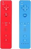 AUFGLO Wii Controller für Wii-Konsolen - Wii Remote Controller 2er-Pack mit Silikonhülle und Handschlaufe Rot + Hellblau