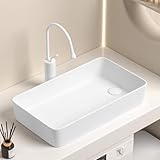 Waschbecken Aufsatzwaschbecken, Waschtisch Aus Keramik Eckig Handwaschbecken Waschtisch Bad Waschbecken Mit Hahn- Und Ablaufgarnitur Für Badezimmer Gäste WC(White,45 * 28 * 12cm)