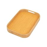 Bambus Serviertablett mit Griffen, Holz Tablett Küchentablett Servierplatte Frühstückstablett für Frühstück, Tee, Couchtisch, Küchen Deko Bett Das Rechteck(40 * 28 * 5)