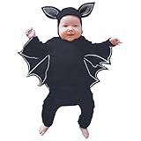 Generisch Baby Fledermauskostüm Mein 1. Halloween-Outfit Neugeborenes Baby Junge Mädchen Kostüm Schwarzer Fledermaus Langarm-Spielanzug-Overall mit Mützen (Dark Gray, 12-18 Months) Weihnachten Winter