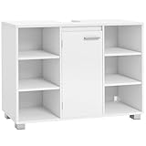 VASAGLE Waschbeckenunterschrank, Unterschrank, Badezimmerschrank, Badschrank mit verstellbaren Ablagen, 30 x 90 x 60 cm, mit Füßen, wolkenweiß BBK507W01