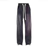 Damen-Jeans mit Kordelzug, elastische Taille, zum Überziehen, lässig, Distressed Stretch, Vintage, weites Bein, lockere Hose, Denim-Hose, Denim-Hose, Jogger, Sweatpants, BK2, XXL