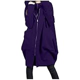 Generisch Adagio Wollmantel Full Zip Hoodie Langarm Lose Jacke Langer Mantel Felljacke Damen (Purple, S)