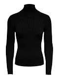 ONLY Damen Struktur Rollkragen Pullover Rundhals Feinstrick Sweater Stretch Oberteil ONLKAROL NOOS, Farben:Schwarz, Größe:S