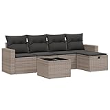 QJBSAVVA Mini Lounge Balkon Möbel Set Gartenlounge Outdoor Sofagarnituren - 6-TLG. Garten-Sofagarnitur mit Kissen Grau Poly Rattan für Garten Balkon Terrasse Party