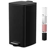 LIFERUN Mülleimer 30L aus Stahl, rechteckiger Abfalleimer mit Soft-Close-Deckel, Pedal und Inneneimer, Offenhaltefunktion, Treteimer für Küche, Wohnbereich und Büro, Schwarz