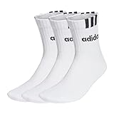 adidas Unisex 3-Stripes Linear Half-Crew Cushioned Socks 3 Pairs, White/Black, 8.5-10