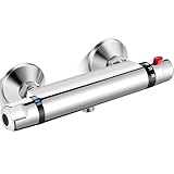 AIMOYO Duscharmatur mit Thermostat, Aufputz Duschthermostat Mischbatterie Dusche Thermostat Duscharmaturen, Messing Thermostat Brausearmatur mit 38 °C Sicherheitstaste, Chrom