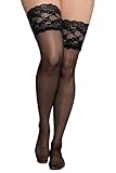 Ulla Popken Damen Halterloser Strumpf Hosen, Schwarz, Einheitsgröße EU