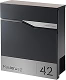 Forgard Briefkasten Anthrazit mit Zeitungsfach (RAL 7016), personalisiert, Postkasten Modern aus Zinkstahl mit Familienname, Straße & Hausnummer inkl. Montageset, TRELLEBORG