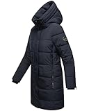 MARIKOO Damen Wintermantel Warmer Steppmantel lang mit Kapuze Karumikoo XVI Navy Gr. XXL