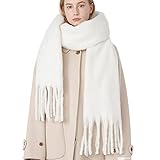 OUNIYA Großer, klobiger Schal, übergroße flauschige Schals, Decke, große Wolle, dick, Winter, warm, Reines Weiß, Large