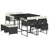 vidaXL Garten Essgruppe 9-TLG., Gartenmöbel Set Tisch mit 4 Stühle 4 Hocker, Gartengarnitur mit Kissen, Sitzgruppe Essgarnitur Terrasse, Schwarz Poly Rattan