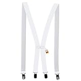 Zukunftsenkel Hosenträger 4 Starke Clips X-Form 2,5cm Breite Herren Damen Skihose Arbeitshose Verstellbar und Elastisch Fasnacht H-Form (Weiß)
