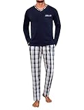 Demegimi Herren Schlafanzug Lang Winter Baumwolle Kariert Pyjama Set Weicher Hausanzug, mit V-Ausschnitt Langarm Shirt & Schlafanzughose
