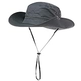 Comhats Outdoor Faltbarer Boonie Buschhut mit Kinnband UPF 50+ Unisex Dunkelgrau 63cm(L/XL)