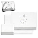 Interbaby Bettwäsche-Set für Kinderbett, 60 x 120 cm, 100% Baumwolle, warm, weich, inklusive Spannbettlaken, Bettbezug und Kissenbezug, ideal für den Winter, Elefantenballon Herz, Weiß/Grau