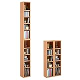 CARO-Möbel CD DVD Blueray Regal Chart in Buche – Zweiteiliges Medienregal, Aufbewahrung, CD-Ständer mit 10 Fächern für bis zu 160 CDs, 20x187 cm (B x H)