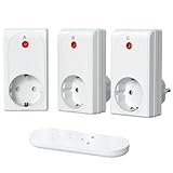 SURNICE Funksteckdosen mit Fernbedienung, 2000W 3er Steckdosen mit 1er Fern bedienung Reichweite 80m, Funkschalt Set Selbstlern-Funktion für Feiertagsdeko, Programmierbar und Erweiterbar