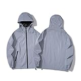 Generisch reflektierende jacke damen Voll Reflektierende Jacke Unisex Laufjacke Atmungsaktiv Winddicht Wasserabweisend Reflekierend Windbreaker outdoor Fahrrad Jacke(Grau,S)