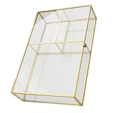 Healeved Schmuckkasten Glasdeckel mit Fächern für Schmuck und Kosmetik Aufbewahrungsbox für Ohrringe Armbänder und Lippenstift Schreibtisch Organizer mit Messingakzenten Größe S