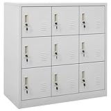 XHNIFBN Schließfachschrank aus Stahl 90x45x92,5 cm Hellgrau mit 9 Fächern, Schlössern, modernes Design für Büro Schule Lagerraum Garderobe Wohnzimmer