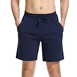 Irdcomps Kurze Schlafanzughose Herren Pyjamahose Schlafshorts Baumwolle Schlafhose Männer Bermudahose Freizeithose Shorty Sport Shorts Sommer Pyjama Hose mit Taschen Blau XL