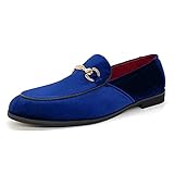 CMM Herren-Slipper, Samt, glänzend, metallisch, Slipper, Loafer, luxuriös, elegante Schuhe, Nachtclub, Party, Blau, 44.5 EU