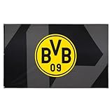 BVB Hissfahne Schwarz 250x150cm - Große Borussia Dortmund Flagge mit Emblem, 100% Polyester